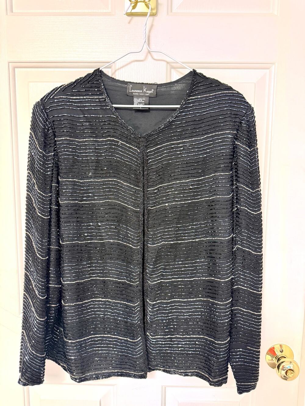Vintage Laurence Kazar Silk & Sequins cardigan size Large